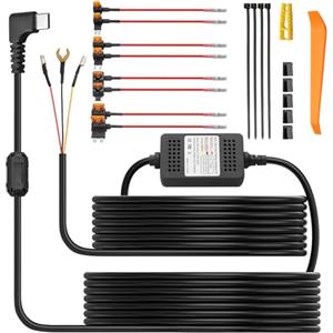 eSynic Hardwire Kit Filo Rigido USB Type-C 3.5m per Dash Cam Auto SUV Supporta Modalità ACC e Protezione Tensione Bassa, 3-Filo Centralina Step-Down 12-24V a 5V con Portafusibili per Dashcam GPS