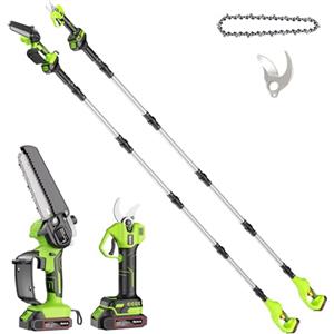 AOKIA 6 Pollici Motosega a Batteria Telescopica & 33 mm Forbici Potatura a Batteria, 4-in-1 Kit Motosega e Forbici con 2 * 2000 mAh Batterie, Portata Massima Fino a 4,5 m