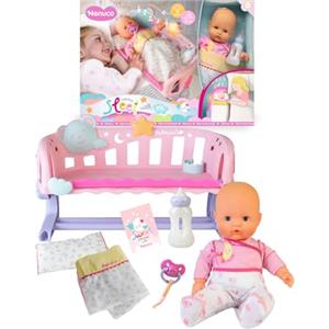 Nenuco - Dormi con me, culla 3 in 1 con bambola da 35 cm e corpo morbido, include ciuccio, biberon, copertina e stella con luci e suoni, si adatta a qualsiasi letto, +2 anni, Famosa (NFND1000)