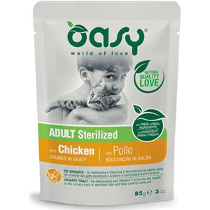 Oasy Cat Bocconcini in Salsa Pollo 85 gr - Cibo Umido Completo per Gatti Adulti Sterilizzati