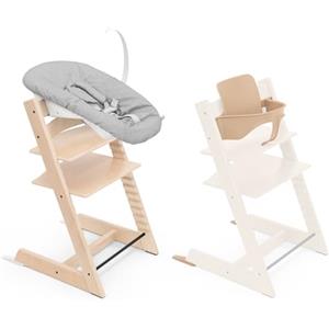 Stokke Seggiolone Tripp Trapp di Stokke, Natural (Include Sedia + Baby Set 2) con Newborn Set (Grey) - Design Sicuro, Regolabile, Ergonomico