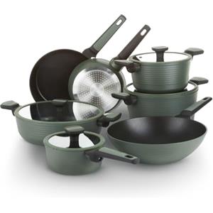 KASANOVA Batteria Corredo 2.0, pentole 11 pezzi, set pentole e padelle antiaderente, compatibile con tutti i piani cottura (Verde)