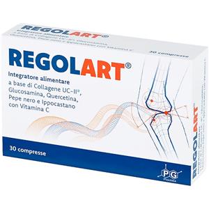 PG PHARMA Regolart - Integratore per articolazioni con Collagene non denaturato, Glucosamina, Quercetina, Pepe nero, Ippocastano e Vitamina C - 30 Compresse da 1100 mg