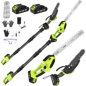 Koolwave Set di Motosega & Tagliasiepi a Batteria con Asta Telescopica, 4 in 1 Kit Potatura Sega Elettrico Mini Motosega, 4* Catene 6, 2 * 4000 mAh Batterie Ricaricabili per Tagliare Giardini, Arbusti, Rami