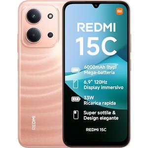 Xiaomi Redmi 15C, Smartphone 4+256GB, Display 6,9" 120Hz, 7,99mm, MediaTek Helio G81-Ultra, Dual camera da 50MP, Mega batteria da 6000mAh, Garanzia 2 anni, Arancione, Caricabatterie non incluso