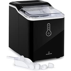 Klarstein Chillout - Macchina del Ghiaccio, 12 kg al Giorno, Ciclo di Produzione: 8 min, Serbatoio: 1,5 l, Senza Allacciamento Idrico, con Paletta, Icemaker Minibar, Nero