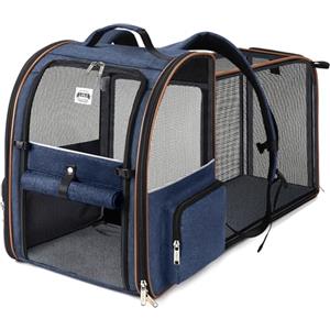 Lekespring Zaino per Cani Gatti Trasportino Espandibile,Grandi Pieghevole Cuccia Portatile con Imbracatura di Sicurezza e Tappetino per Animali Inclusi,Carico Massimo 10 KG,Blu XL