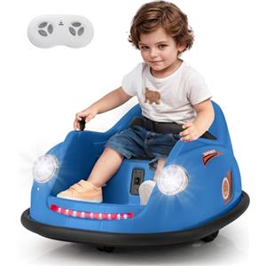 COSTWAY 12V Auto Elettrica per Bambini con Telecomando, Autoscontro Elettrico con Luci LED Musica e Rotazione a 360°, Macchina Cavalcabile per Bambini 2-5 Anni (Blu)