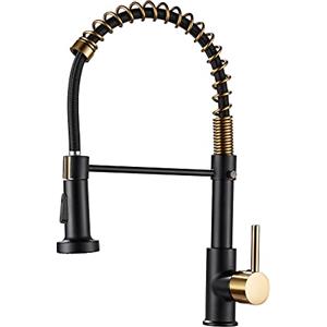 MOGFCT Rubinetto da cucina, con molla, allungabile, singola maniglia, in ottone, installazione sul piano, per lavello da cucina (oro nero B)