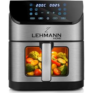 LEHMANN Friggitrice ad aria calda con cestello da 8 l, 1800 W, con 12 programmi, finestra di visualizzazione, illuminazione, max 200 °C, timer, display touch, rivestimento antiaderente, lavabile in