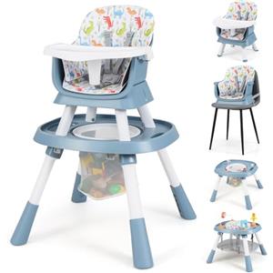 COSTWAY Seggiolone Pappa per Bambini 16 in 1, Seggiolone Convertibile con Cintura e Vassoio Rimovibile, Sedia Evolutiva per Neonati 6-36 Mesi con Piano Bifacciale, 3 Giochi e Cestino (Verde)