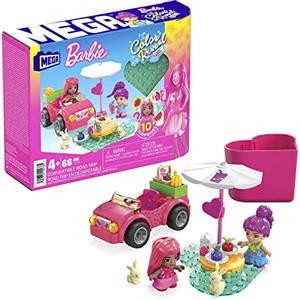 Mega Brands MEGA Barbie - Color Reveal Cabrio Amiche in Viaggio, include una cabrio, due mini bambole, 2 coniglietti, profumi e 10+ soprese da costruire, giocattolo per bambini, 4+ anni, HKF90