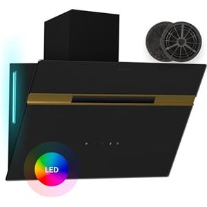 Klarstein Alina - Cappa Aspirante, 60cm Cappa a Parete, 600 m³/ora, LED 9 Colori, Touchscreen, Classe A, 52 dB, Nero-Oro, Ricircolo & Scarico