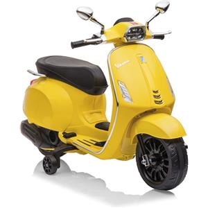 SUN&SPORT Vespa Piaggio Gialla per Bambini - Batteria 12V, Acceleratore a Pedale, Radio e Sicurezza Avanzata