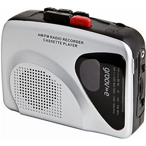 groov e Groov-e - Lettore di cassette e registratore portatile con altoparlante e microfono integrati, radio AM/FM, jack per cuffie da 3,5 mm e auricolari inclusi, colore: Nero/Argento