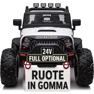 TOYSCAR Auto Macchina Elettrica Per Bambini 2 Posti 24V Fuoristrada Big Adventure Telecomandata Sedile In Pelle Porte Apribili Doppio Motore Elettrico Carico 35 Kg RUOTE IN GOMMA TOYSCAR Bianca