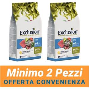 Exclusion MINIMO 2 CONFEZIONI - Exclution Mediterraneo Monoproteico Cane Adult Medium Breed Noble Grain Gusto Tonno Crocchette Sacco 12 kg