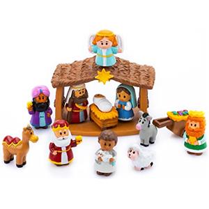 JOYIN 13 Pezzi Piccolo Presepe Natalizio, Giocattolo in Miniatura, Presepe per Bambini, Decorazione Natalizia