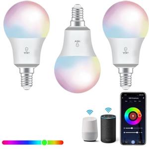 Wiby Lampadina LED Smart, Attacco E14, 8W RGBWW, Dimmerabile 2700K/6500K, 806lm, Compatibile con Alexa & Google Home, Controllo App, Wi-Fi 2,4 GHz, 3 unità