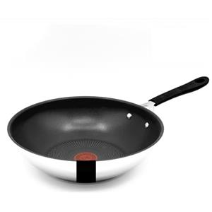 Tefal Jamie Oliver Wok 28 cm a induzione, padella wok in acciaio inox grande, antiaderente, bordo alto, resistente al forno, manico rivettato, E30