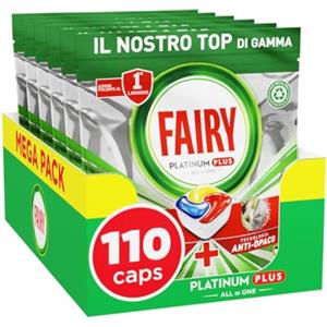 Fairy Pastiglie Per Lavastoviglie Fairy Platinum Plus Tutto In Uno Limone, 110 Capsule (5 x 22), La Migliore Pulizia Fairy Come Nuovo, Rimuove L'opacità E Previene Il Calcare