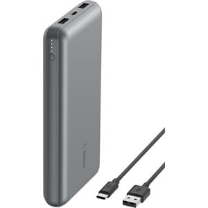 Belkin Caricabatterie portatile USB-C 20K, power bank 20000mAh con ingresso/uscita Type-C, 2 porte USB-A e cavo da USB-C a USB-A incluso per iPhone, Galaxy, iPad, Pixel, AirPods - Grigio siderale