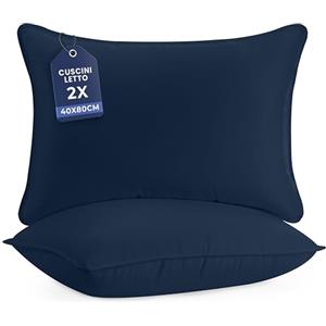 Utopia Bedding Cuscini Letto (Set di 2), 40 x 80 cm Guanciali Letto Coppia, 3D Fibra di Poliestere (Blu Navy)