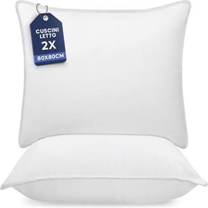 Utopia Bedding Cuscini Letto (Set di 2), 80 x 80 cm Guanciali Letto Coppia, 3D Fibra di Poliestere (Bianco)