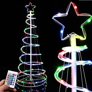 Bakaji Albero di Natale Spirale a 100 Led Luminoso RGB Slim Salvaspazio con Telcomando a Distanza Con Puntale a Stella Multicolor Tubo Trasparente per Interno ed Esterno (MULTICOLORE - 150CM)