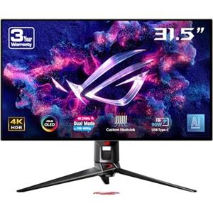 ASUS ROG Swift OLED PG32UCDP Monitor Gaming con Pannello WOLED da 32" pollici (31,5) 4K 240Hz / FHD 480Hz, Tempo di Risposta 0,03ms, G-SYNC, OLED Care, USB Type-C, VESA DisplayHDR 400 True Black, Nero