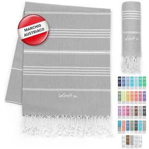 LeStoff Telo mare - 100% Cotone bio, 95 x 180 cm, Prelavato, Assorbente, Asciugatura Rapida, Leggero, Fouta, Telo Spiaggia, Telo Bagno, Telo Yoga, Telo Sauna, Asciugamano Sportivo, Coperta (Grey)