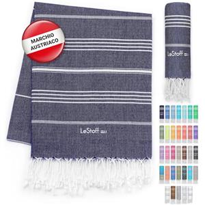 LeStoff Telo mare - 100% Cotone bio, 95 x 180 cm, Prelavato, Assorbente, Asciugatura Rapida, Leggero, Fouta, Telo Spiaggia, Telo Bagno, Telo Yoga, Telo Sauna, Asciugamano Sportivo, Coperta (Navy)