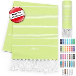 LeStoff Telo mare - 100% Cotone bio, 95 x 180 cm, Prelavato, Assorbente, Asciugatura Rapida, Leggero, Fouta, Telo Spiaggia, Telo Bagno, Telo Yoga, Telo Sauna, Asciugamano Sportivo, Coperta (Lime)