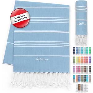 LeStoff Telo mare - 100% Cotone bio, 95 x 180 cm, Prelavato, Assorbente, Asciugatura Rapida, Leggero, Fouta, Telo Spiaggia, Telo Bagno, Telo Yoga, Telo Sauna, Asciugamano Sportivo (Light Blue)