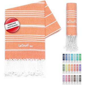 LeStoff Telo mare - 100% Cotone bio, 50 x 100 cm, Prelavato, Assorbente, Asciugatura Rapida, Leggero, Fouta, Telo Ospite, Telo Doccia, Telo Yoga, Telo Benessere, Asciugamano Sportivo (Orange)
