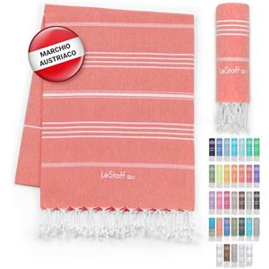 LeStoff Telo mare - 100% Cotone bio, 95 x 180 cm, Prelavato, Assorbente, Asciugatura Rapida, Leggero, Fouta, Telo Spiaggia, Telo Bagno, Telo Yoga, Telo Sauna, Asciugamano Sportivo, Coperta (Coral)