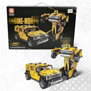 Funfy 1010 Pezzi 2 in 1 Macchinina a Tirare e Blocchi da Costruzione Transformer | Giallo | ABS | Questa Macchinina Deformabile Si Trasforma in un Transformer | Perfetto come Regalo | Action Figure