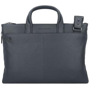 Piquadro Cartella quadrata nera in pelle 42 cm Scomparto per laptop blu