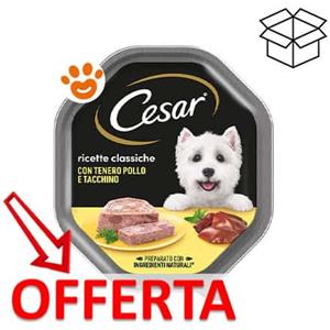 Cesar Cibo Umido per Cani con Pollo e Tacchino - Vaschetta da 150 gr, Ricetta Leggera e Completa