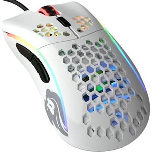 Glorious Gaming Model D- (Piccolo) Mouse da gaming wired - Superleggero 61 g, a nido d'ape, RGB, ergonom., sensore Pixart 3360, Omron Switches, piedini in PTFE, 6 tasti - Bianco lucido