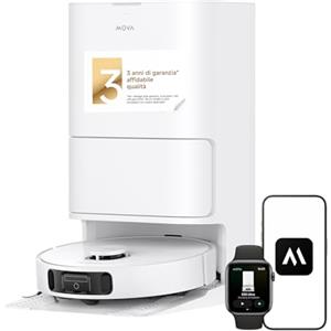 Mova E30 Ultra Robot Aspirapolvere e Lavapavimenti, 7000Pa con Svuotamento Automatico, Antigroviglio, Autopulizia Panno, Sollevamento 10,5 mm e Rilevamento Ultrasuoni Tappeti, Bianco