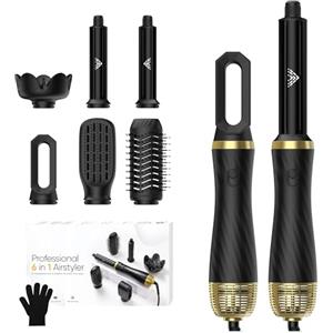 UKLISS 6 in 1 Airstyler & Spazzola Asciugacapelli con Airflow Asciugacapelli Automatico, Thermal Brush, Spazzola Lisciante, Spazzola ad Aria Calda, Spazzola Phon, Set di Regali per Donne (Nero)