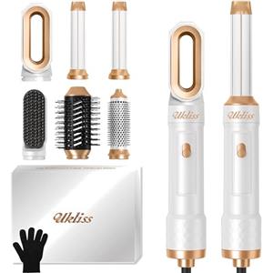 UKLISS Airstyler & Phon Professionale 6 in 1, Spazzola Asciugacapelli con Arricciacapelli Automatico, Spazzola Lisciante per Capelli, Phon Professionale, Thermal Brush, Regali Set per Donne Styling (Bianco)