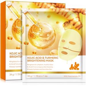 CiAIplw Kojic Acid Turmeric Brightening Mask - Maschera al collagene per il Viso, Rassodante e Idratante, Affinamento dei Pori, Trattamento Delle Rughe, Uniforma il Tono Della Pelle, 4pcs