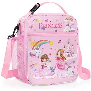 Clastyle Borsa Termica Porta Pranzo Bambini Scuola Unicorno Borsa Frigo Piccola Ragazza Portatile, Castello Unicron Rosa