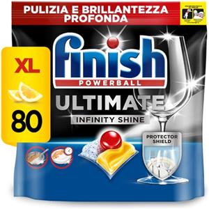 Finish Ultimate Infinity Shine Pastiglie Lavastoviglie, 80 Capsule Lavastoviglie al Limone, Pastiglie per Lavastoviglie contro lo Sporco e i Residui Incrostati