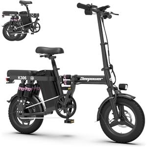 DEEPOWER Bicicletta elettrica pieghevole, 14 bicicletta elettrica, batteria rimovibile 48V 10Ah, motore 250W, freni a doppio disco, E-bike Per Pendolari Urbani (10Ah)