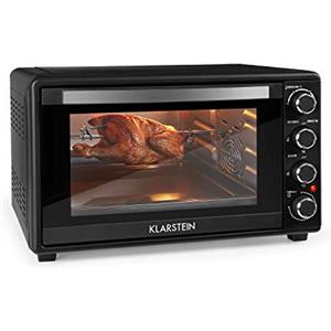 KLARSTEIN Masterchef - Fornetto Elettrico, Mini Forno Elettrico, Temperatura: 100-230°C, Spiedo, Ventilato, Timer, Resistenza Sopra e Sotto, Illuminazione Interna, Acciaio Inox, 2000 W, 60 L, Nero