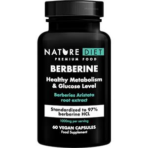 Nature Diet Berberine - 1000 mg di Berberina per Dose (500 mg per Capsula) - 60 Capsule Vegane - Supporta il Metabolismo, il Livello di Zucchero nel Sangue e la Salute Digestiva