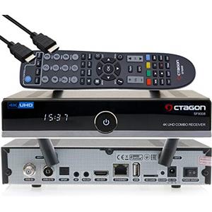 OCTAGON SF8008 4K UHD HDR HYBRID Sat- Cavo- Terrestre- Ricevitore PVR 1xDVB-S2X + 1x DVB-C / T2 - E2 Linux TV Box, Ricevitore PVR tramite USB - incluso cavo HDMI EasyMouse e doppia WLAN
